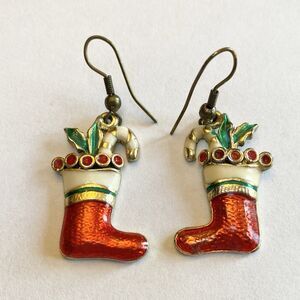Christmas Stocking Enamel Drop Earrings Holiday Jewelry